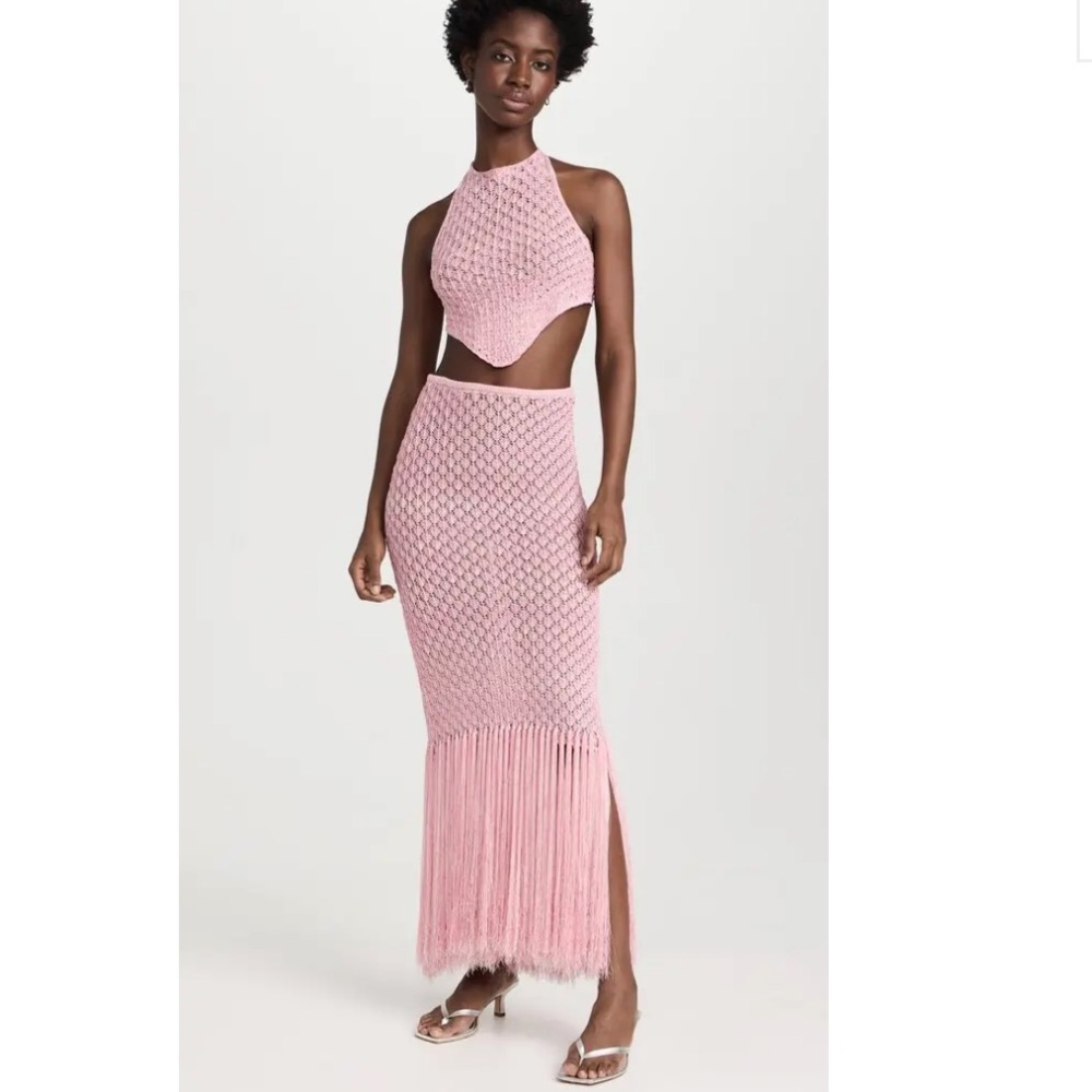 DEVON WINDSOR Pink Crochet Maxi Skirt and top